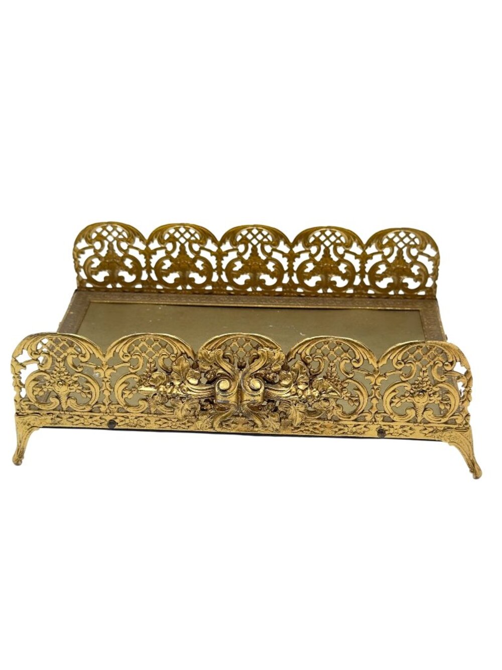 Vtg Gold Vanity Guest Towel Holder Ornate Rose Design Footed Base 9.5" Decor